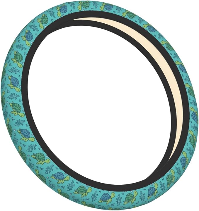 Cute Sea Turtle Steering Wheel Cover, 15 Inch Universal Neoprene Anti-Slip Steering Wheel Protector, Breathable & Durable Car Decor Accessory for Women Men, Teal/Blue