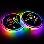 Heartwarming Puppy Boxing LED Cup Holder Lights for Car,7 Colors Light Up Cup Holder Coasters for Car,Vibration Sensor Coasters,Dog Auto Accessories Gifts for Women Men,for SUV Sedan Truck