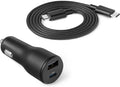 Fast-Charging Car Charger, 1 USB-C (20W) + 1 USB-A (12W), 32W, with 3-Ft Cable, Black