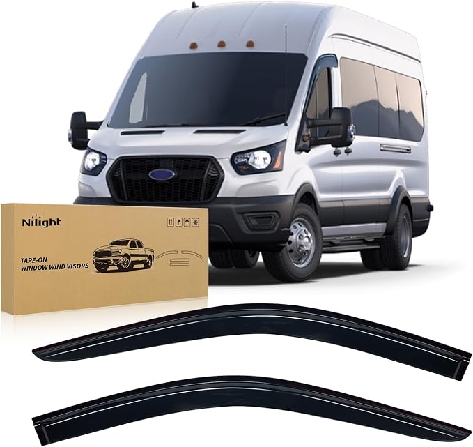 Window Visors for Ford Transit 2014 2015 2016 2017 2018 2019 2020 2021 2022 2023, Out-Channel Window Wind Deflectors Rain Guards -2PCS