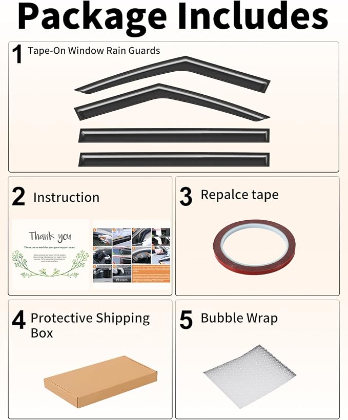 Window Rain Guards Fit for Hyundai Santa Fe 2024 2025 2026 Rain Guards Extra-Thick Extra Durable Tape-on Window Deflectors Visors Vent Visors Vent Shades Car Accessories-4PCS