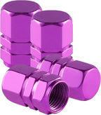 Aluminum Tire Stem Valve Caps Wheel Valve Covers Car Dustproof Tire Cap Cover Accessories, Universal for SUV, Car, Bike and Motorcycle，Hexagon Shape (4PCS Purple)