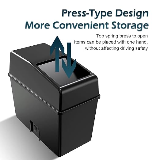 Car Trash Can, Push-Button Storage Box, Trash Can with Adjustable Bottom Clip, for Auto Office Home (Black, 8.2" x 7.8" x 3.9")