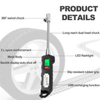 Chrome Plated Steel Dual Head Tire Inflator - 150 PSI, Backlight LCD & Flashlight, Rechargeable for Semi, Truck, RV & Cars