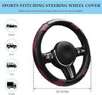 Car Steering Wheel Cover, 15 Inch Anti-Slip Stretch Leather Steering Wheel Protector, Comfortable Breathable Sporty Steering Wheel Cover for Women Men, Car Accessories (Wine Red)