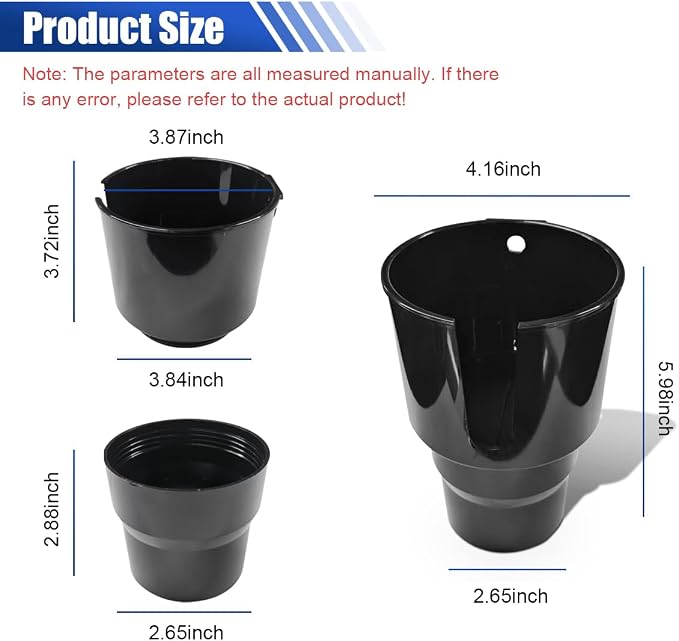 2-in-1 Car Cup Holder Extender, Automotive Drink Holder Adapter with Base, Multifunctional Vehicle Cup Holders Insert for Beverages, Snacks, Bottles, Phone Storage (2PCS)