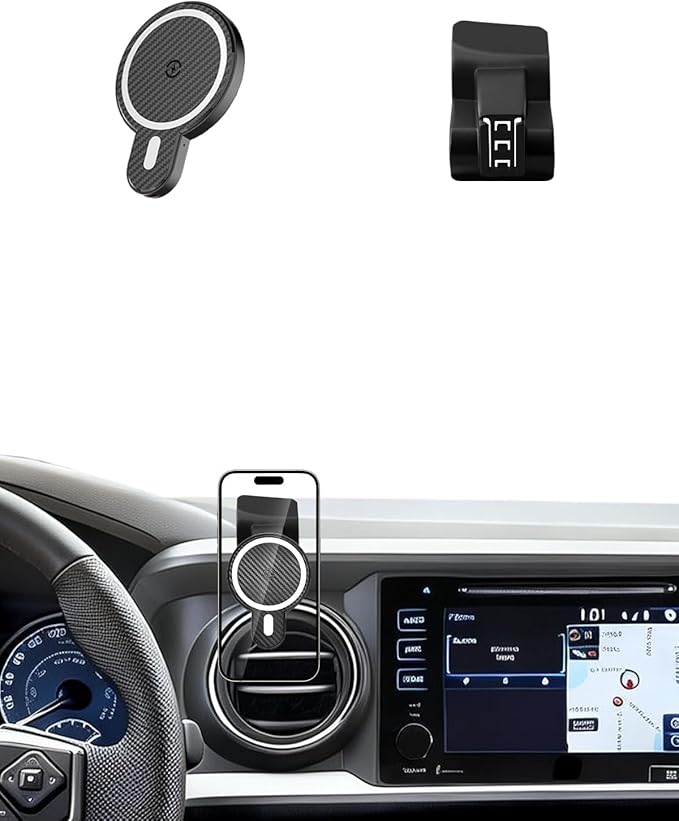 PZK Car Phone Holder for Toyota Tacoma 2016-2023 Accessories Custom Vent | Magnetic 15W Fast Wireless Charger Phone Mount for 3rd Gen Tacoma with Magsafe Fixed Clip Hands Free 360° Rotation Cradle