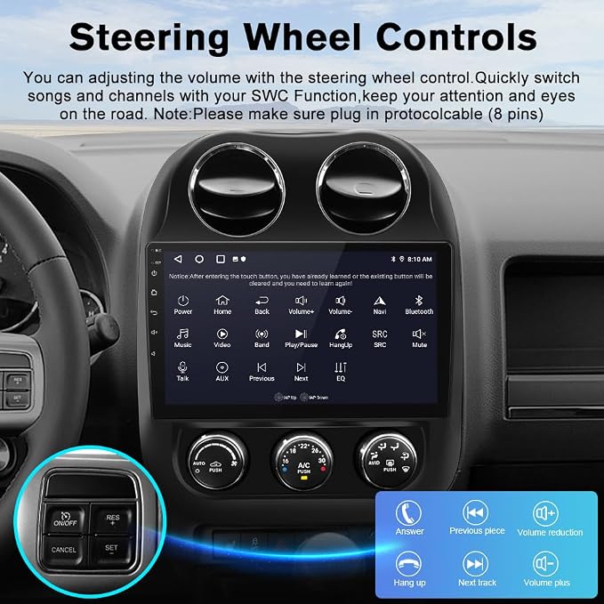 [4Core+64GB] Android Car Stereo for Jeep Patriot Compass 2010 2011 2012 2013 2014 2015 2016, 10" Touch Screen Radio for Jeep Compass with CarPlay Android Auto GPS 5GWiFi Included Camera