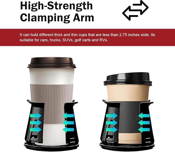 2PCS Car Cup Holder Insert, Auto Cup Holder Expander with Adaptive Clamping Arm, Self-Adhesive Adjustable Vehicle Cup Holders, Universal Expanding Drink Holders Adapter for Sedan, Truck, SUV