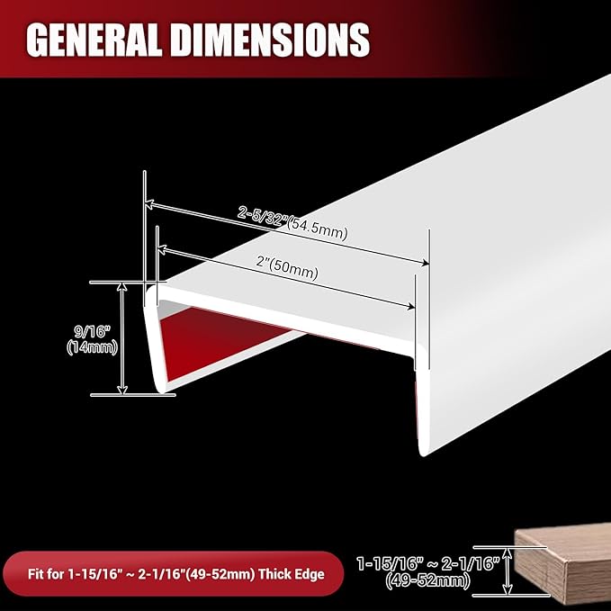 Rubber Edge Trim, Flexible Self-Adhesive U Shaped Peel and Stick Edge Banding, 2"(50.8mm) Big Size U Channel Edge Protector, Baby Proof Edge Guards for Woods, Plywood, Furniture, 20Ft, White