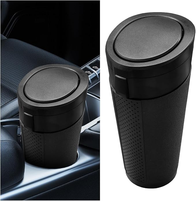 Car Trash Can Bin with Lid, Leakproof Automotive Side Door Garbage Can, Mini Vehicle Cup Holder Trash Bin, Portable Auto Organizers & Storage Accessories for Car, Home, Office (1PC/Black)