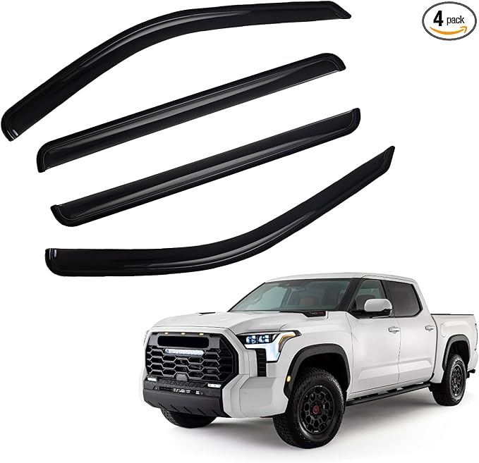 Window Visor Rain Guards Compatible with 2022-2024 Toyota Tundra CrewMax Cab with 4 Full Size Doors, Tape On Style Acrylic 4pcs Wind Deflectors Vent Visors for Trucks Accessorie