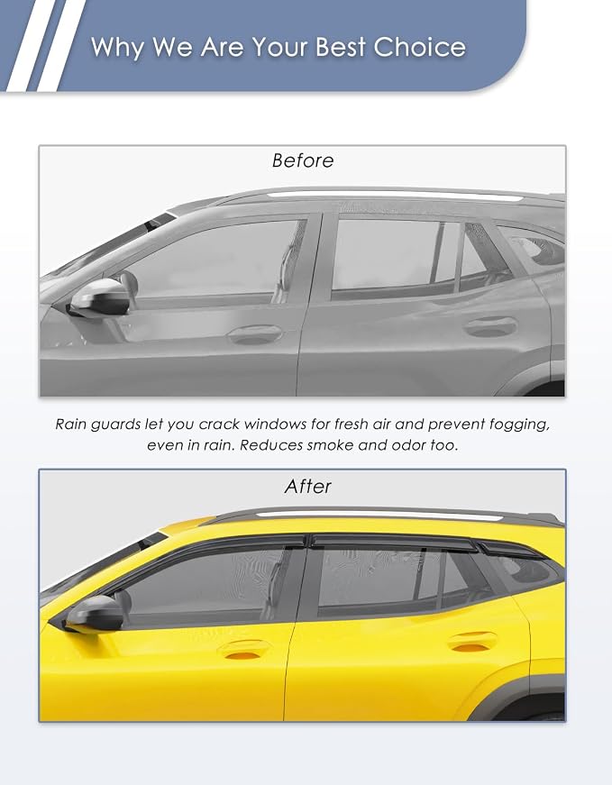 6-PCS Extra-Thick Window Rain Guard for Chevy Trax 2024 2025 2026 Rain Guards Tape-on Side Window Visors Vent Visor Window Deflectors Vent Shades Car Accessories