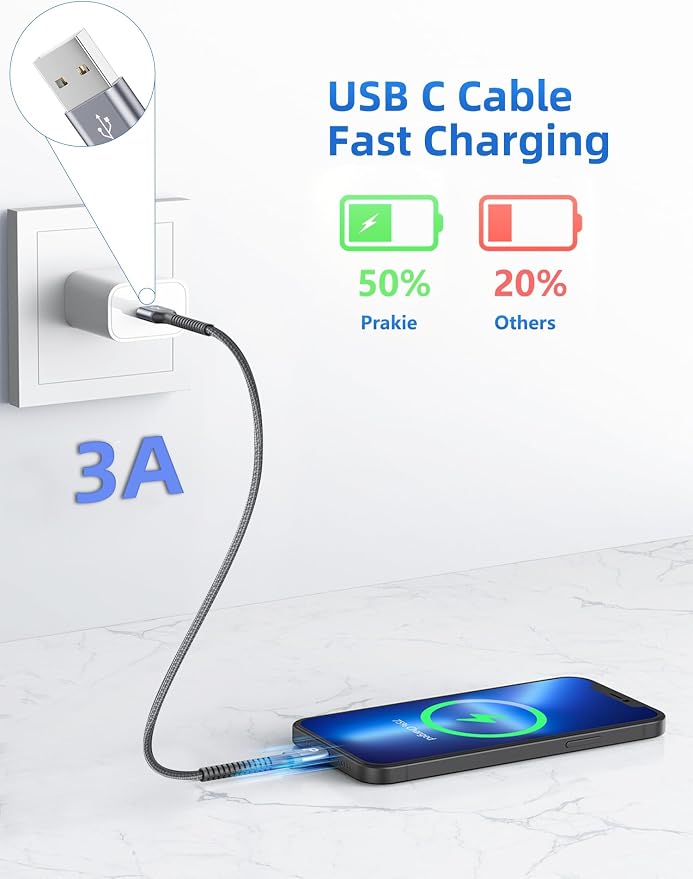USB C Cable Fast Charging, 2Pack 1FT USB A to USB C Charge Cable, Short USB Type C Charging Cord Compatible with iPhone 17/16/15/Samsung Galaxy S20 S10/Google/Plus Note 10 9 8