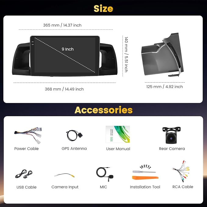 4+64GB Android 15 Car Stereo for Toyota Corolla EX 2005-2012 Wireless Carplay Android Auto, 9 Inch Incell Touch Screen Car Stereo with GPS, Backup Camera, Bluetooth, FM/RDS, EQ, WiFi, SWC