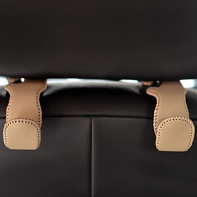 Car Seat Headrest Hooks for Car Back Seat Organizer Hanger Storage Hook Holder for Car SUV Organization Purse Shopping Groceries Bag Handbag, Beige, 2 Pack