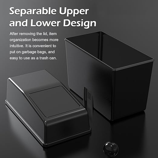 Car Trash Can, Push-Button Storage Box, Trash Can with Adjustable Bottom Clip, for Auto Office Home (Black, 8.2" x 7.8" x 3.9")
