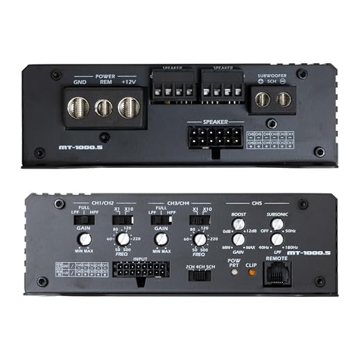 Audio MT-1000.5 Compact Digital Class D 1200W RMS 5-Channel Car Audio Amplifier with Bass Knob Remote Control, Bass Boost, HEXFET MOSFET, High/Low Pass Crossover, Subsonic Filter