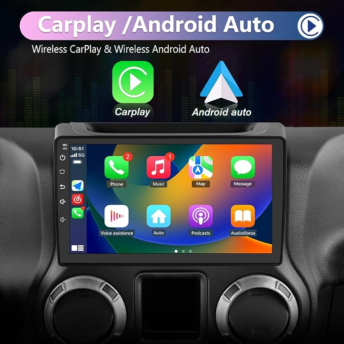 Car Radio for Jeep Patriot Compass 2010 2011 2012 2013 2014 2015 2016, Android 13 Car Stereo with 10.1 Inch Touch Screen, 2GB+32GB, Wireless CarPlay & Android Auto