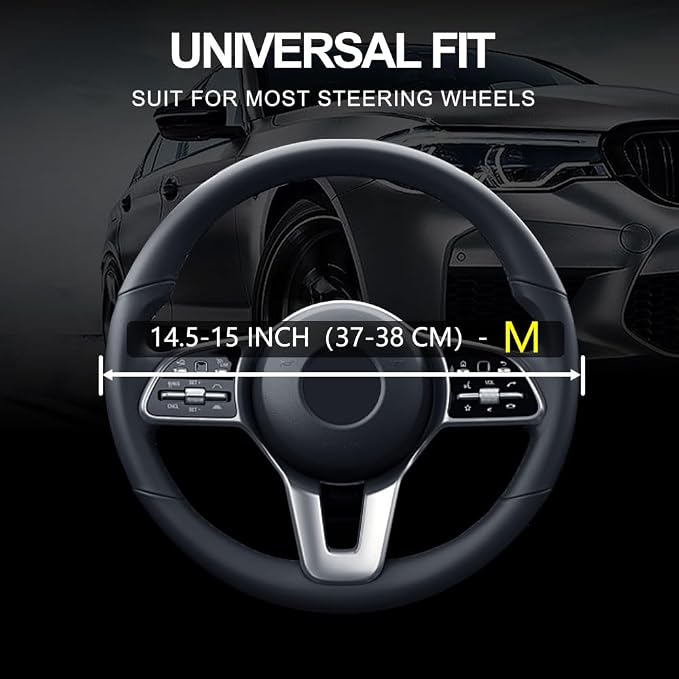 Car Steering Wheel Cover, Leather Steering Wheel Cover Red Universal 14.5-15 Inch Microfiber Leather Anti-Slip Breathable Auto Steering Wheel Covers for Men Women (Black&Red)