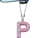 Bling Pink Car Accessories for Women Letter Charm, Rainbow Color Rear View Mirror Cute Crystal Pendant Car Decorations, Lucky Gifts Girly Diamond Rhinestone Charm Letter P