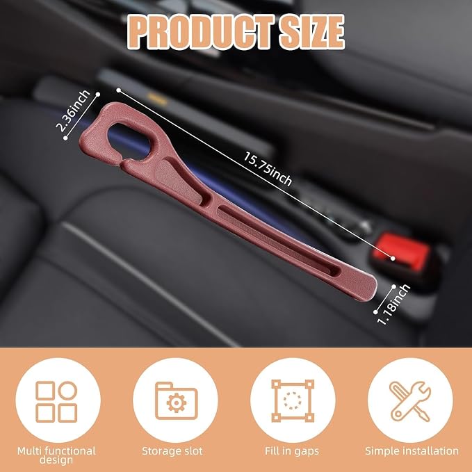 2 Pack Car Seat Gap Filler, Universal Fit Car Seat Crevice Blocker with Storage Slot, Black (Beige) | Stops items from falling into seat gaps; universal fit for most cars, SUVs & trucks; 2-in-1 storage & gap filler.