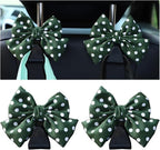 Mandark 2-Piece Car Seat Hooks - Cute Bow Vehicle Hooks for Purses and Bags - Universal Automotive Hanger for SUV, Sedan, Truck (Green/Polka Dot)