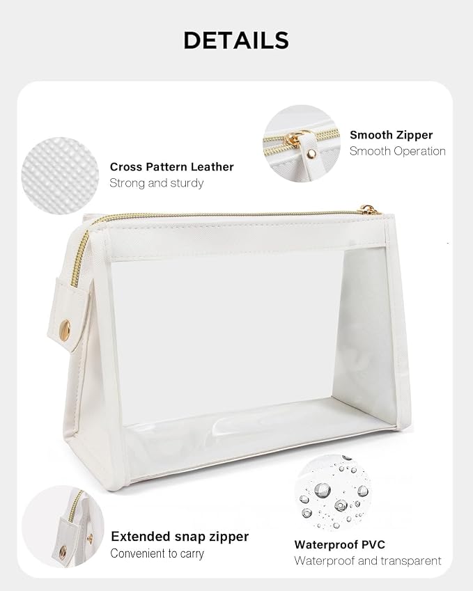 2 Pack Clear Makeup Bag Set Travel Cosmetic Case TSA Approved Toiletry Bag with Zipper Small Make Up Bags for Women Cute Waterproof Carry-on Travel Organizer Car Organizer Bag