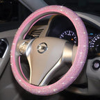 Car Steering Wheel Cover Pink for Women Girls Cute Bling Accessories 15 Inch Universal Colorful Crystal Rhinestone Diamond Rainbow Anti-Slip Wheel Protector