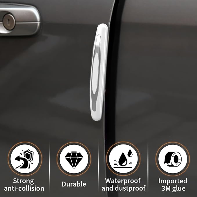 4PCS Car Door Edge Guards, Auto Side Door Protector Car Door Self Adhesive Anti-Collision Trim Strip, Universal Car Body Anti-Scratch Bumper Guard for Car SUV Truck (White)