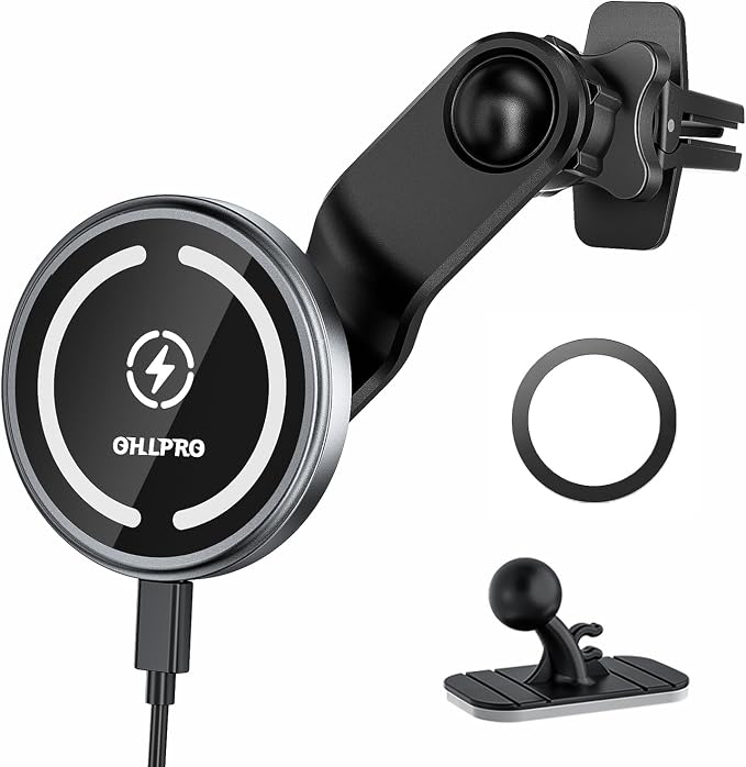 for MagSafe Car Mount Charger iPhone Wireless Car Charger, Stick on Dashboard Magnetic Phone Holder Mount for iPhone 17 Pro Max 16 15 14 Series, 15W Fast Charging, Aluminum Shell