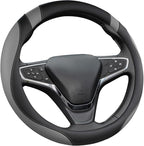 Customized Auto Car Steering Wheel Cover for Chevy Silverado,Tahoe,Equinox,Traverse,Trailblazer,Colorado(Black+Gray - Standard Size)