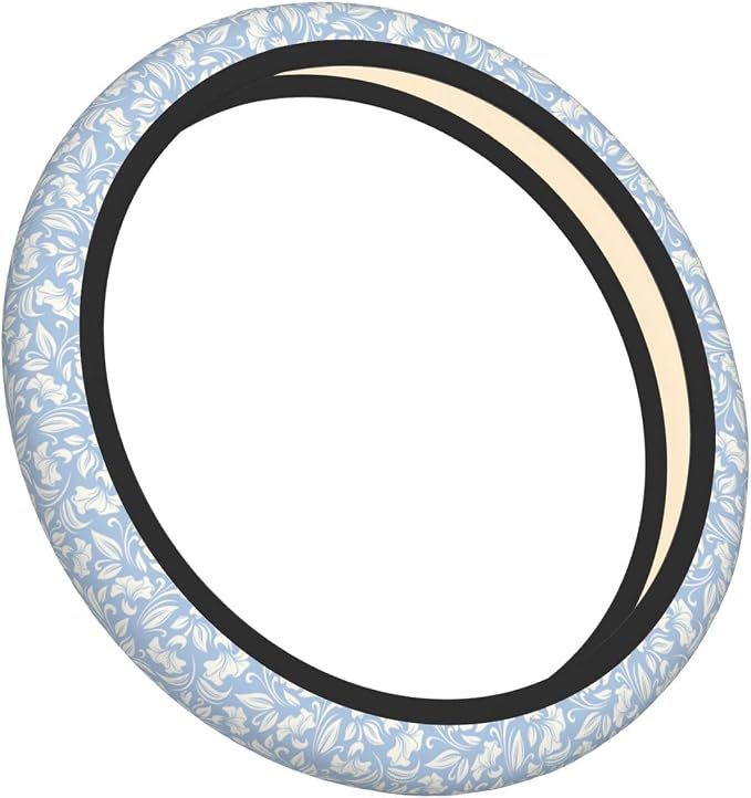 Flowers Steering Wheel Cover Car Elastic Steering Wheel Protector | Blue White Anti-Slip Breathable Car Accessories Interior for Women Men Universal 15 Inch Fit Auto SUVs Vans Truck