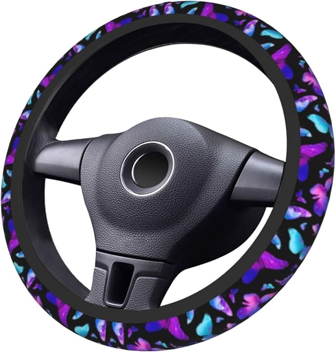 Butterfly Blue Purple Steering Wheel Cover Car Accessories Cute for Women Girls Girly Universal 15 Inch Neoprene Auto Interior Decor Anti Slip Car Truck Protector