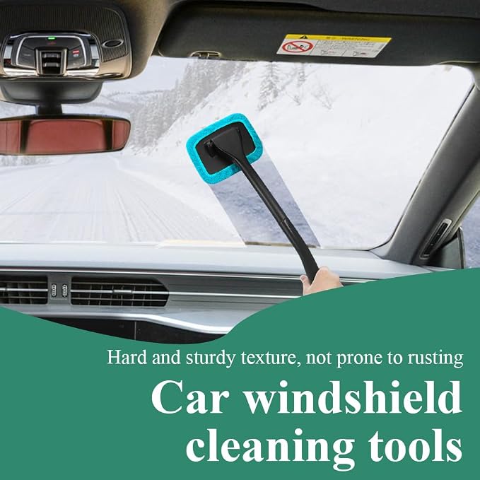 Windshield Cleaning Tool, Extendable Handle Car Window Cleaner with 4 Reusable Microfiber Pads, Auto Inside Glass Wiper for Car Windscreen Cleaning