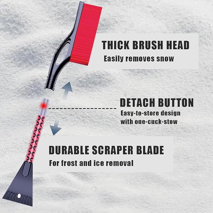 Snow Brush and Ice Scrapers for Car Windshield, Car Scraper Snow Clearing Brush, 2-in-1 Detachable Snow Removal Tool with Ergonomic Foam Grip Winter Accessories for Cars, Trucks, SUVs