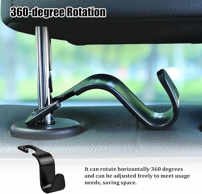 Car Seat Headrest Hook, 4PCS Vehicle Seat Back Hanger Storage Organizer for Handbag Purse Coat, Auto Interior Headrest Hook, Universal for SUV Automobile Truck (Black)