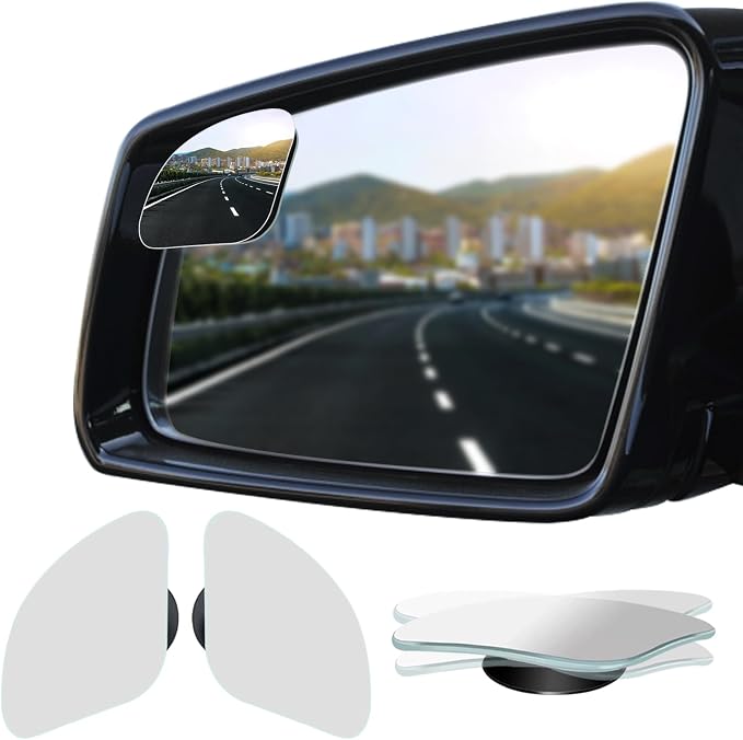Blind Spot Mirror, Frameless HD Glass Convex Wide Angle Stick on Rearview Blindspot Mirror for Car Side Mirror Blind Spot (Fan, Small, Pack of 2)