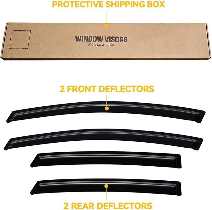 Rain Guards for 2009-2019 Ford Fiesta Sedan & Hatchback, Out-Channel Window Visor Shields Vent Deflector Shade Wind Dark Smoke 2010 2011 2012 2013 2014 2015 2016 2017 2018 2019, Outside-Mount, 4PCS