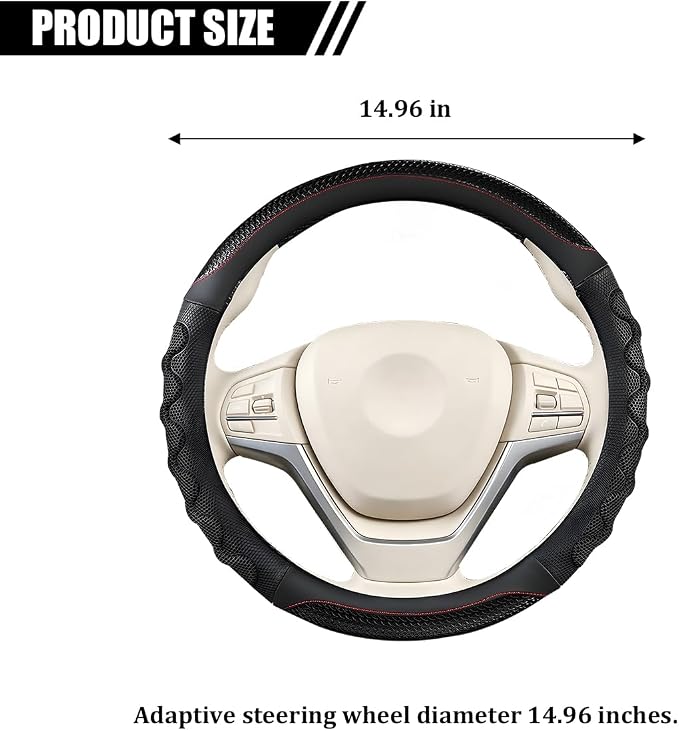 Car Steering Wheel Cover, 14.5-15" Anti-Slip Steering Wheel Protector with 3D Honeycomb Massage Grip, Comfortable Auto Interior Decor Accessories, Universal for SUV Van Truck (Black)