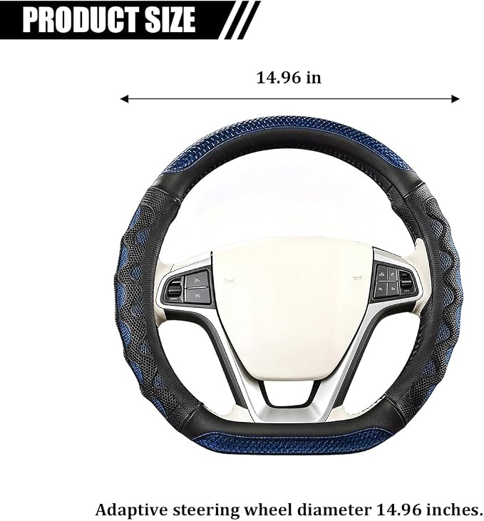 D-Shaped Car Steering Wheel Cover, 14.5-15" Anti-Slip Steering Wheel Protector with 3D Honeycomb Massage Grip, Comfortable Sporty Auto Interior Decor Accessories, Universal Fit (Black/Blue)