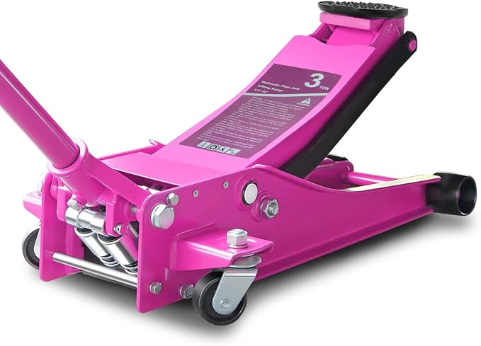 3 Ton Low Profile Floor Jack, Heavy Duty Steel Hydraulic Car Jack with Dual Pistons Quick Lift Pump, Hydraulic Racing Floor Jack, Lifting Range 3" to 20", Purple