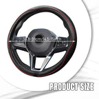 Car Steering Wheel Cover, Durable Leather Cover with Anti-Slip Lining, Breathable Auto Wheel Cover Protector, Universal 15 Inch Anti-Slip Steering Wheels for Men & Women (Black Red)