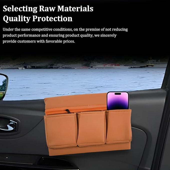 Car Window Armrest Storage Box, Multifunctional Leather Door Side Organizer with Pockets, Comfortable Automotive Interior Arm Elbow Rest Pad Storage Bag, Universal for Vehicles (Brown)