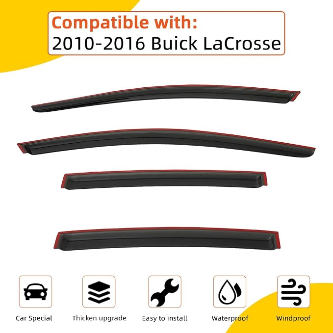 Rain Guards Compatible with 2010-2016 Buick Lacrosse Tape-On Side Window Visor Wind Deflector Vent Visors Car Accessories 4pcs