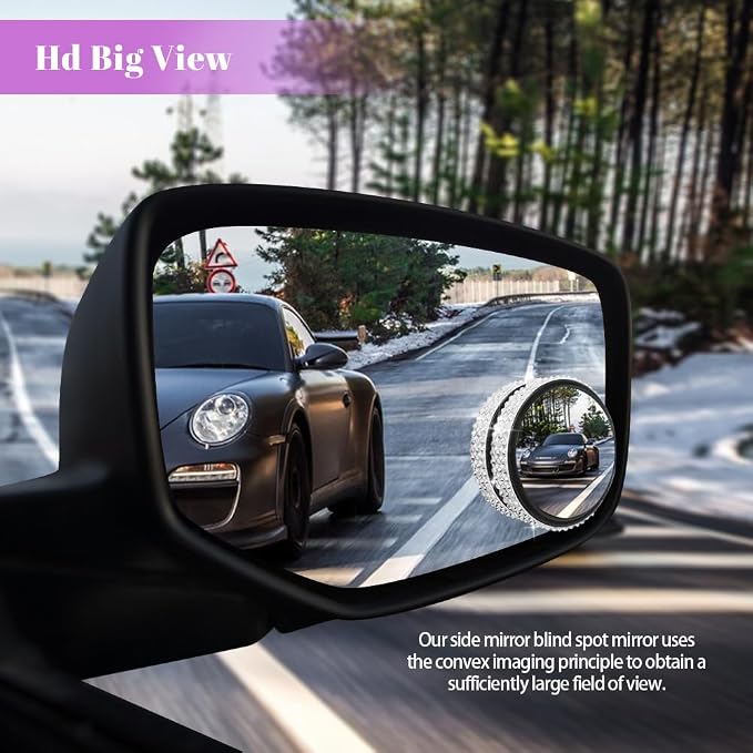2PCS Blind Spot Mirrors, Convex Car Mirror, 2" Round HD Glass Convex Rear View Mirrors with Frame, 360 Degree Wide Angle Side Rear View Accessories for Most Sedans SUVs Trucks (White)