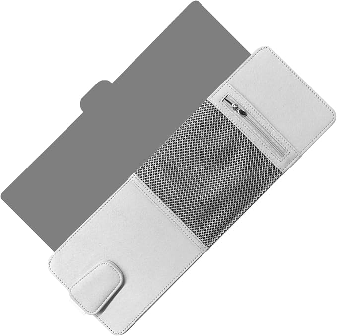 Car Sun Visor Extender, Leather Multi-Pocket Clip-On Auto Visor Organizer, Adjustable Anti-Glare Vehicle Interior Sun Blocker Attachment for Glasses, Driver's License, Ticket (Gray)