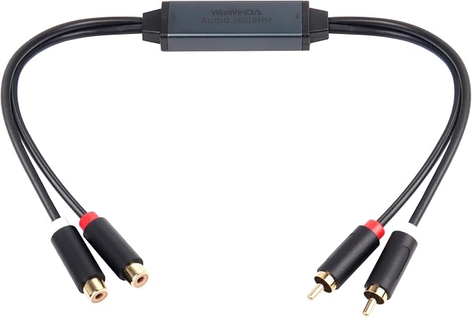 Mini Ground Loop Noise Isolator Gold Coating RCA Connectors Aluminum Shell Noise Filter for car and Home Using in Different situations (WDISO-A010-RCA)