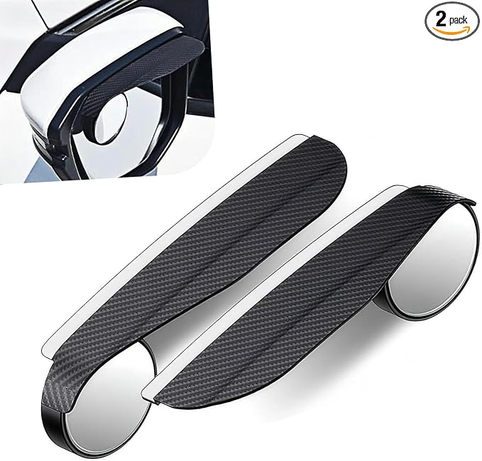 2PCS Car Blind Spot Mirrors, 2-in-1 Car Rearview Eyebrows with 360 Degrees Adjustable Blind Spot Mirror, Self-adhesive Anti Rain Accessories, Enhances Visibility Safety (Black)