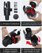 Cup Holder Expander for Car, 2-in-1 Multifunction Cup Holder with Lock Fit for Yeti, Stanley 32-40oz Large Bottles, 360° Rotating Car Cup Holder Insert with Adjustable Base, Car Accessories (Plus)